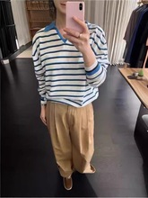 YA家正确版棉韩国moondal领条纹针织上衣polo领韩系宽松显瘦针织