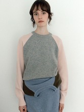 YA家正确版moondal毛衣女撞色秋冬新款百搭圆领插肩袖羊毛衫ins风