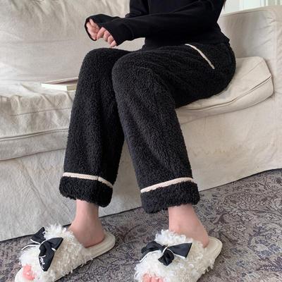 睡裤秋冬季女士加绒加厚法兰绒单条裤珊瑚绒暖暖长裤宽松家居睡衣