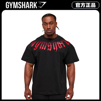Gymshark Gothic鲨鱼运动T恤哥特风阔版落肩宽松健身上衣休闲短袖