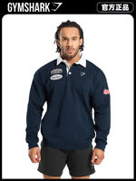 Gymshark Rugby Shirt, men's heavyweight cotton rugby Polo shirt, retro fitness loose top, long sleeves thumbnail 2