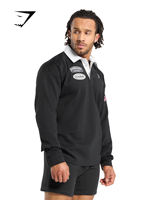 Gymshark Rugby Shirt, men's heavyweight cotton rugby Polo shirt, retro fitness loose top, long sleeves thumbnail 3