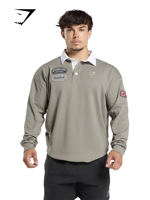 Gymshark Rugby Shirt, men's heavyweight cotton rugby Polo shirt, retro fitness loose top, long sleeves thumbnail 6