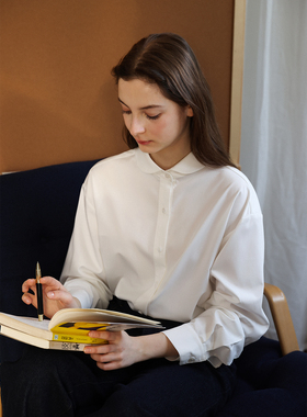 徐莫西 好打理白色娃娃领百搭宽松长袖衬衫女秋新款叠穿通勤上衣