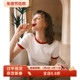 徐莫西 棉T恤女夏上衣 短袖 法式 文艺范复古ins风红色领口撞色修身