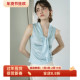 新款 复古蓝色优雅松弛感V领凉感醋酸针织系带无袖 背心上衣女夏季
