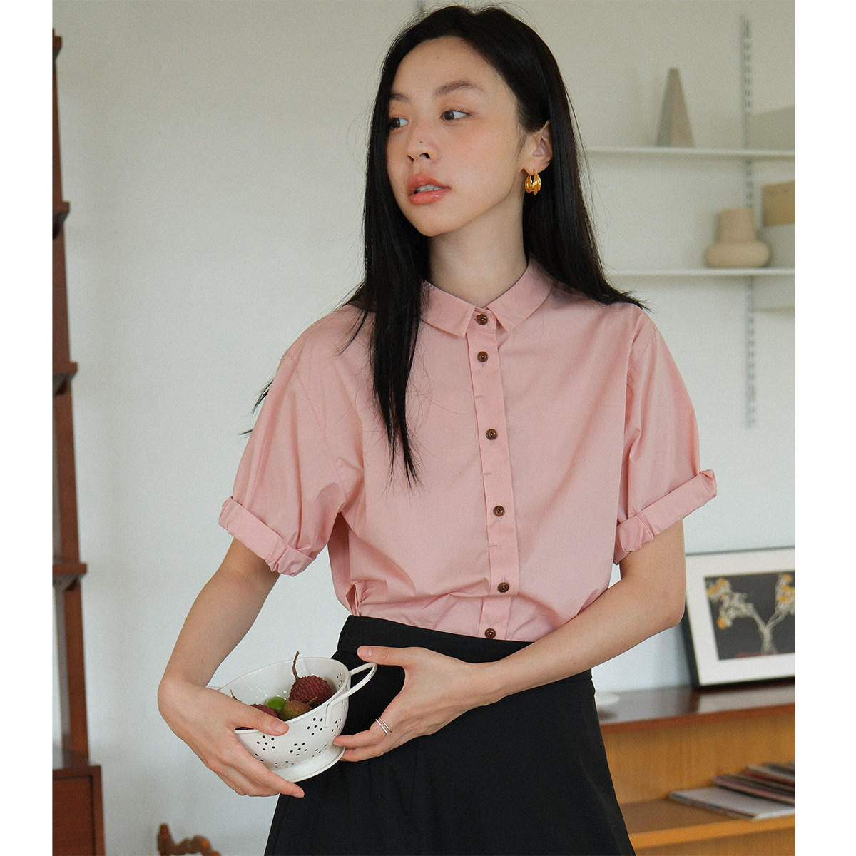 法式云朵袖宽松休闲衬衫女图片