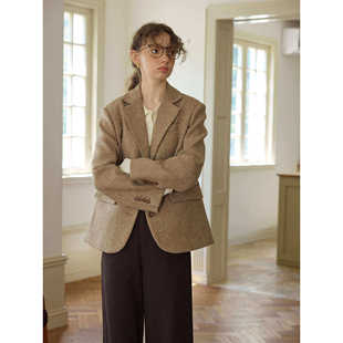 复古风灰色羊毛休闲宽松短款西装毛呢外套女秋冬新款呢子通勤韩版