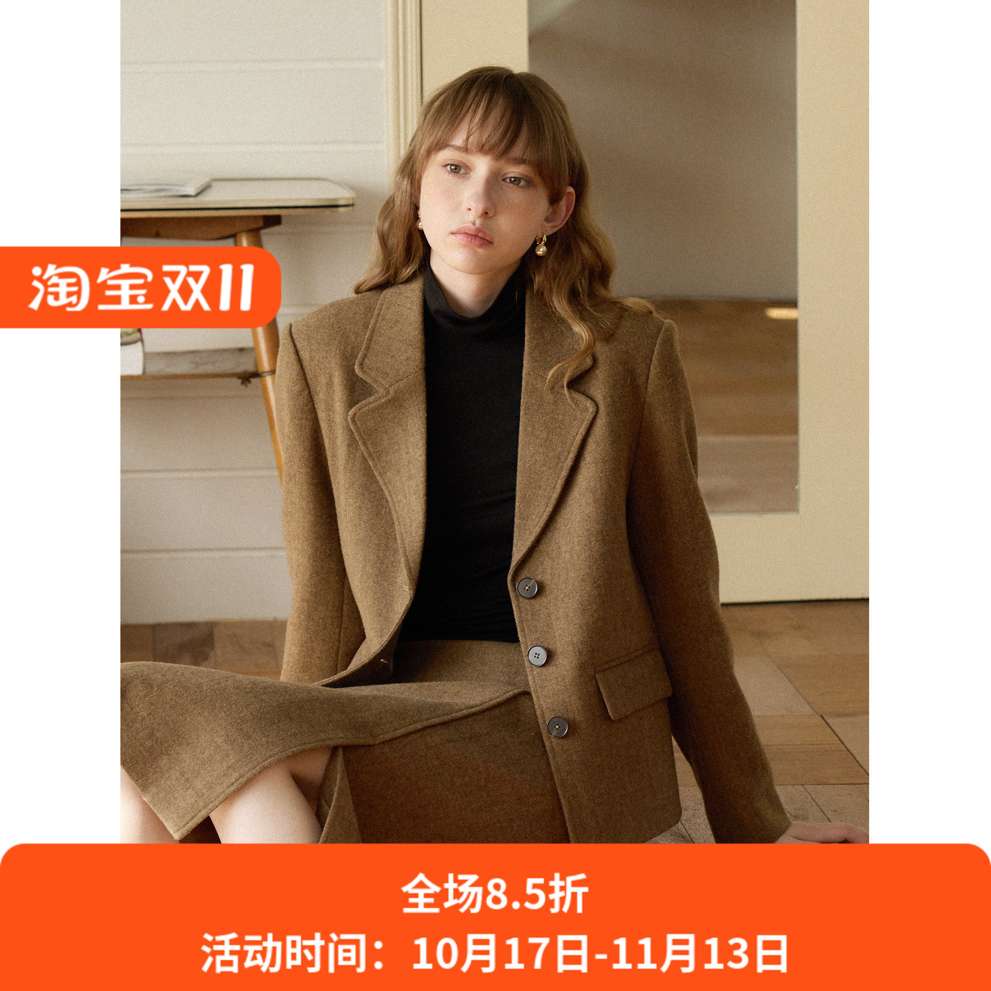 英伦复古风宽松短款羊毛毛呢西装外套女秋冬季新款呢子通勤小个子