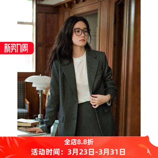 气质韩版 徐莫西 新款 外套女秋装 通勤职业西服 休闲灰色宽松小西装