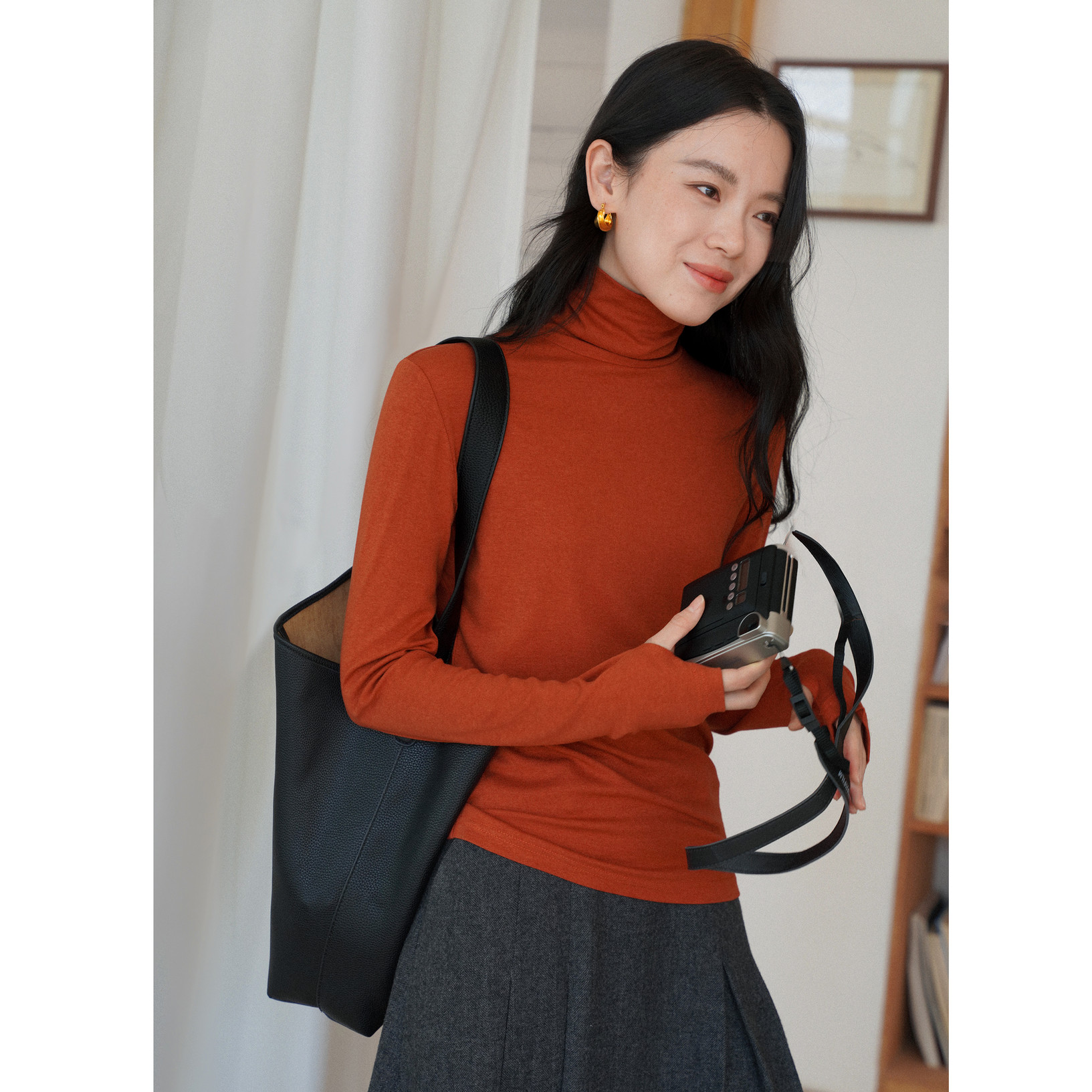 亲肤醋酸羊毛堆堆半高领修身长袖T恤女秋百搭打底衫内搭叠穿上衣