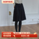 复古深灰色百搭高腰羊毛混纺毛呢a字百褶半身裙女秋冬款 中款 半裙