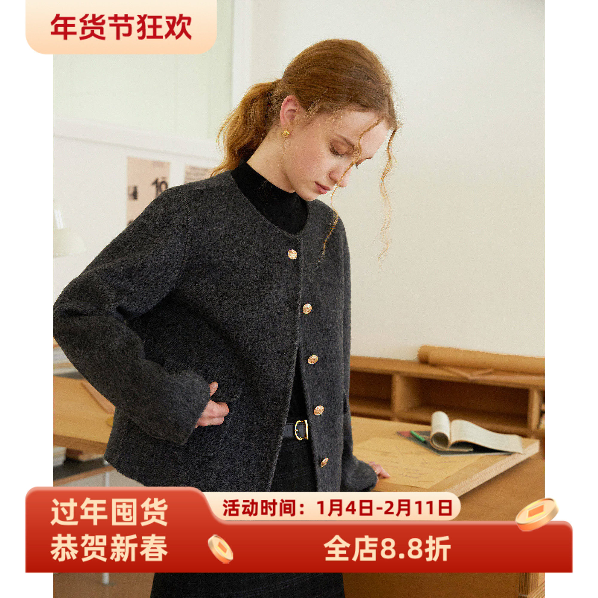 骆驼绒小香风宽松短款羊毛双面呢大衣女秋冬新款小个子毛呢外套,女装/女士精品,短外套,淘宝优惠券,粉丝福利购,淘宝优惠卷