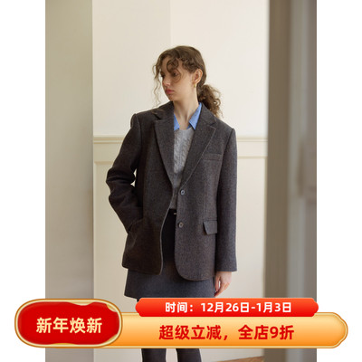 复古全羊毛休闲宽松短款西装毛呢外套女秋冬款呢子通勤韩版小个子