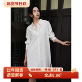 连衣裙女春新款 好打理经典 衬衫 式 款 简约风不易皱白色叠穿中长款