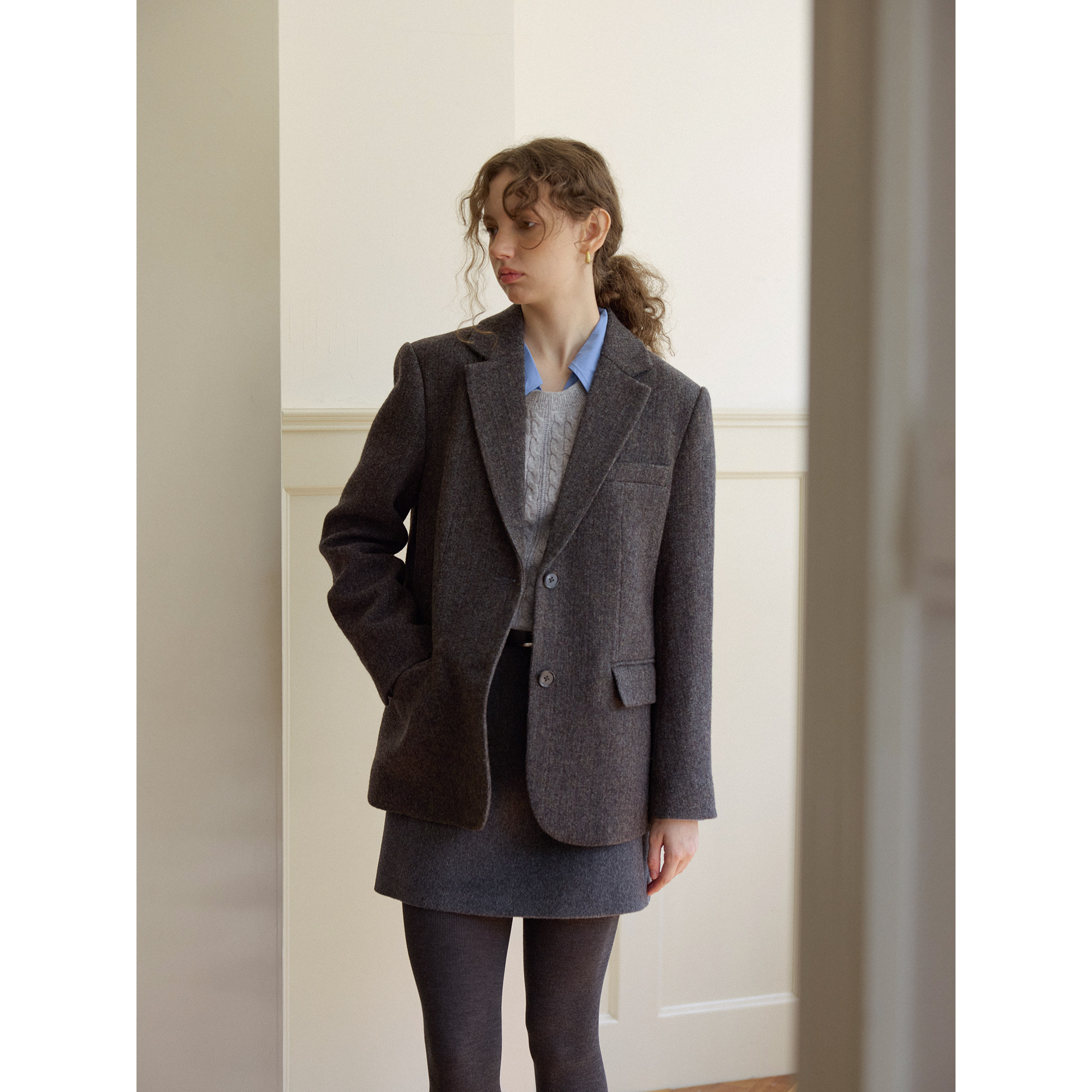 复古全羊毛休闲宽松短款西装毛呢外套女秋冬款呢子通勤韩版小个子