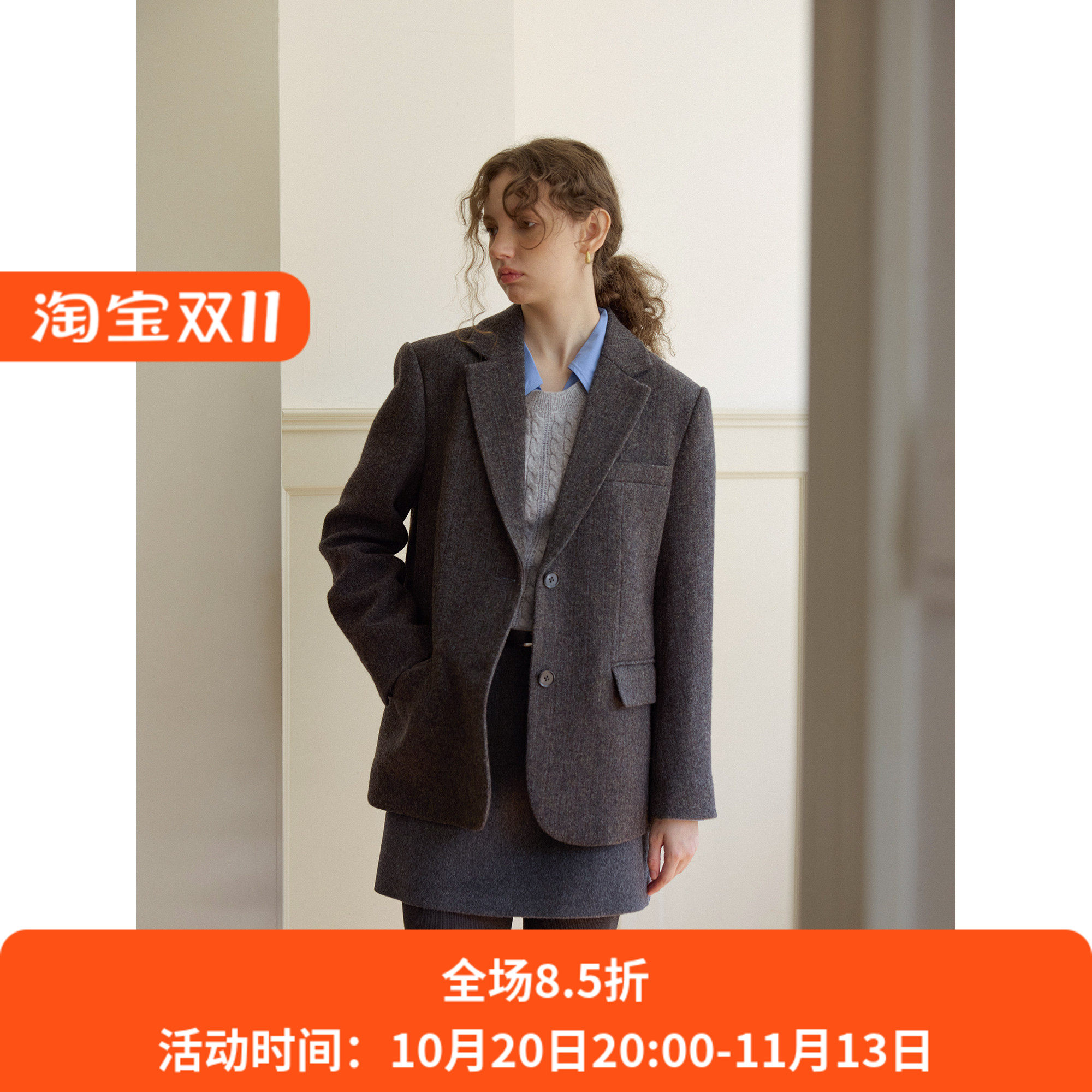 复古全羊毛休闲宽松短款西装毛呢外套女秋冬款呢子通勤韩版小个子