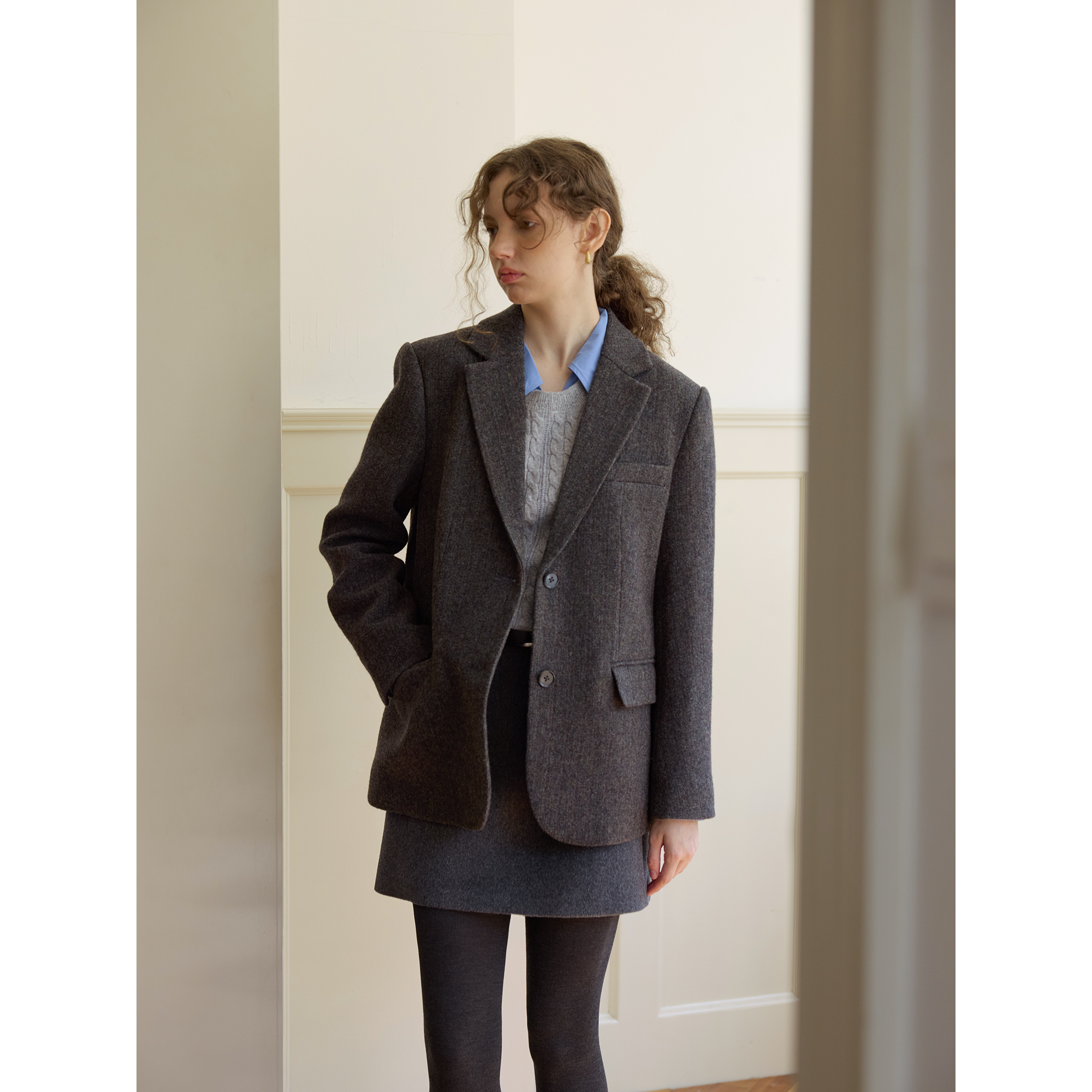 复古全羊毛休闲宽松短款西装毛呢外套女秋冬款呢子通勤韩版小个子