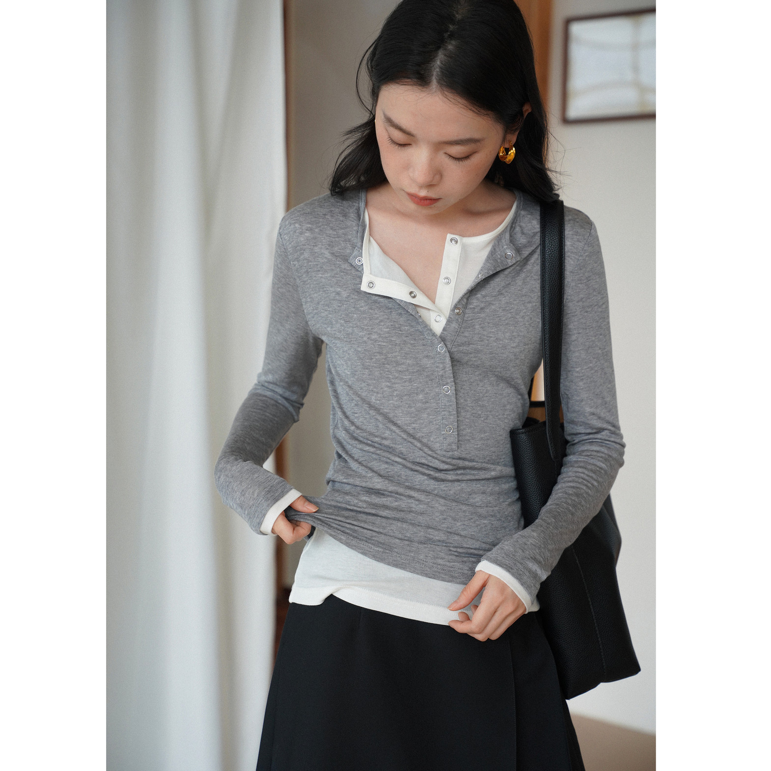 徐莫西亨利领柔软天丝羊毛打底衫