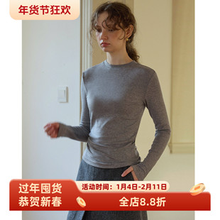 兰精天丝羊毛圆领修身长袖打底衫T恤女秋冬薄款百搭叠穿内搭上衣