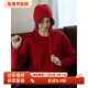 复古红色圆领粗棒针麻花宽松全羊毛针织衫 毛衣女秋冬加厚保暖上衣