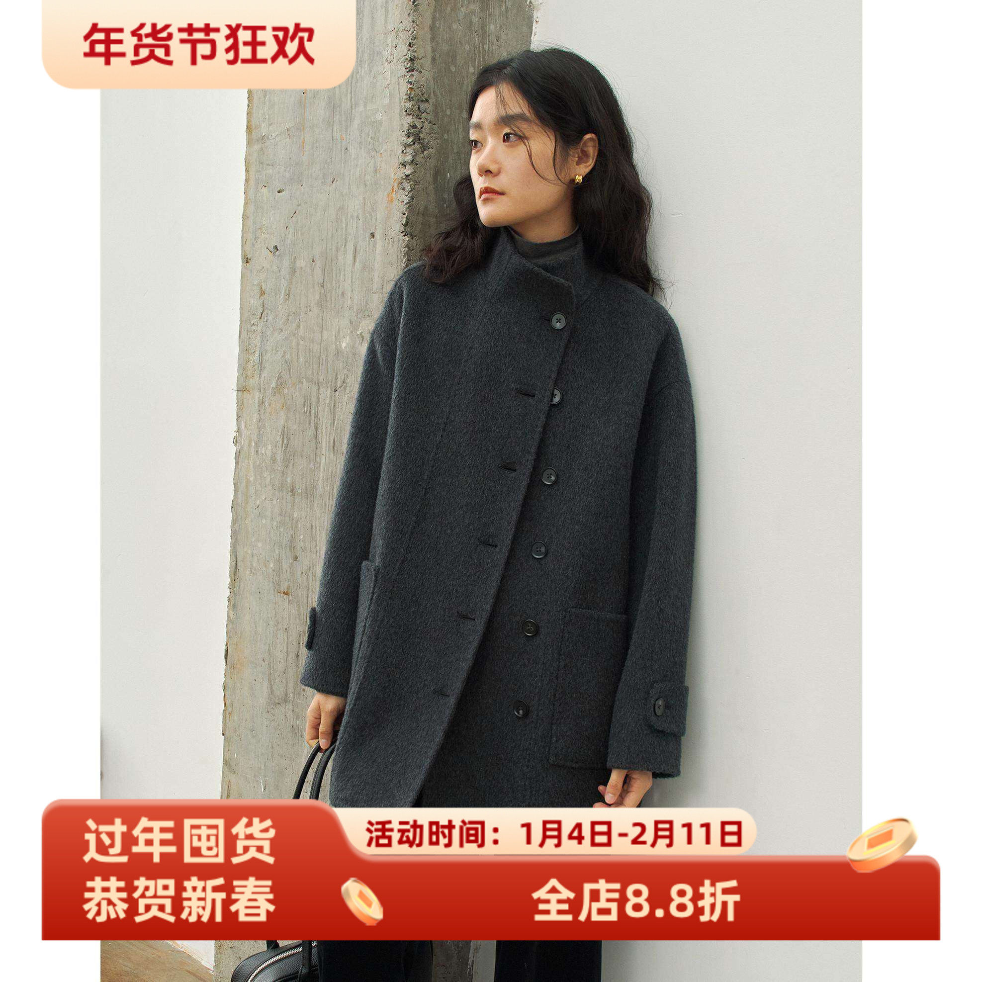 深黑灰色立领短款绵羊毛骆驼绒双面呢大衣女秋冬款小个子呢子外套,女装/女士精品,毛呢外套,淘宝优惠券,粉丝福利购,淘宝优惠卷