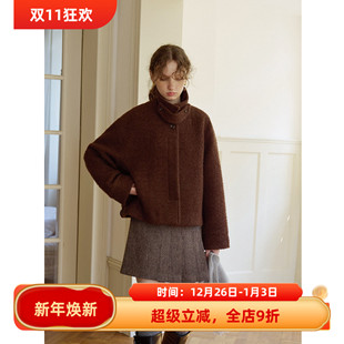 复古羊毛羊驼毛圈圈短款 呢子大衣外套小个子 宽松毛呢外套女秋冬款