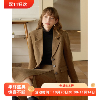 英伦复古风宽松短款羊毛毛呢西装