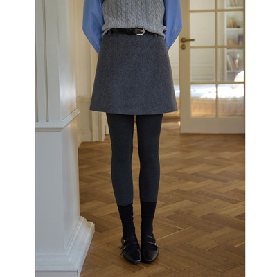 复古灰色休闲百搭a字全羊毛毛呢高腰短款半身裙女秋冬款呢子半裙