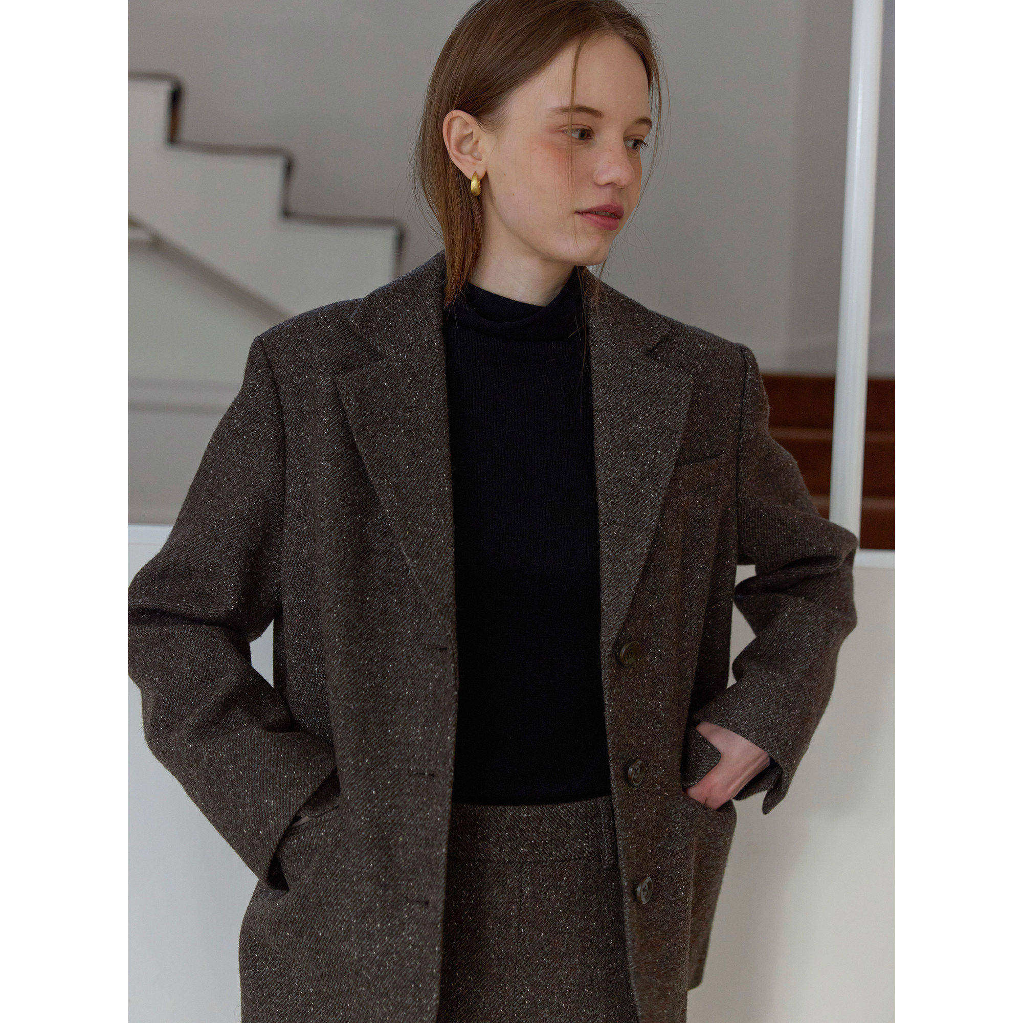 复古风棕色羊毛休闲宽松短款西装毛呢外套女秋冬新款呢子通勤韩版