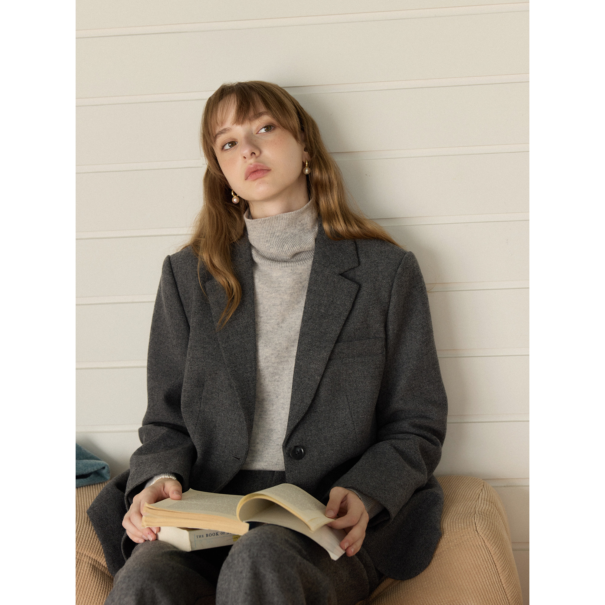 英伦复古风宽松短款羊毛毛呢西装外套女秋冬季新款呢子通勤小个子