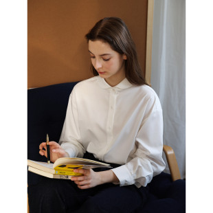 女秋新款 衬衫 叠穿通勤上衣 好打理白色娃娃领百搭宽松长袖 徐莫西