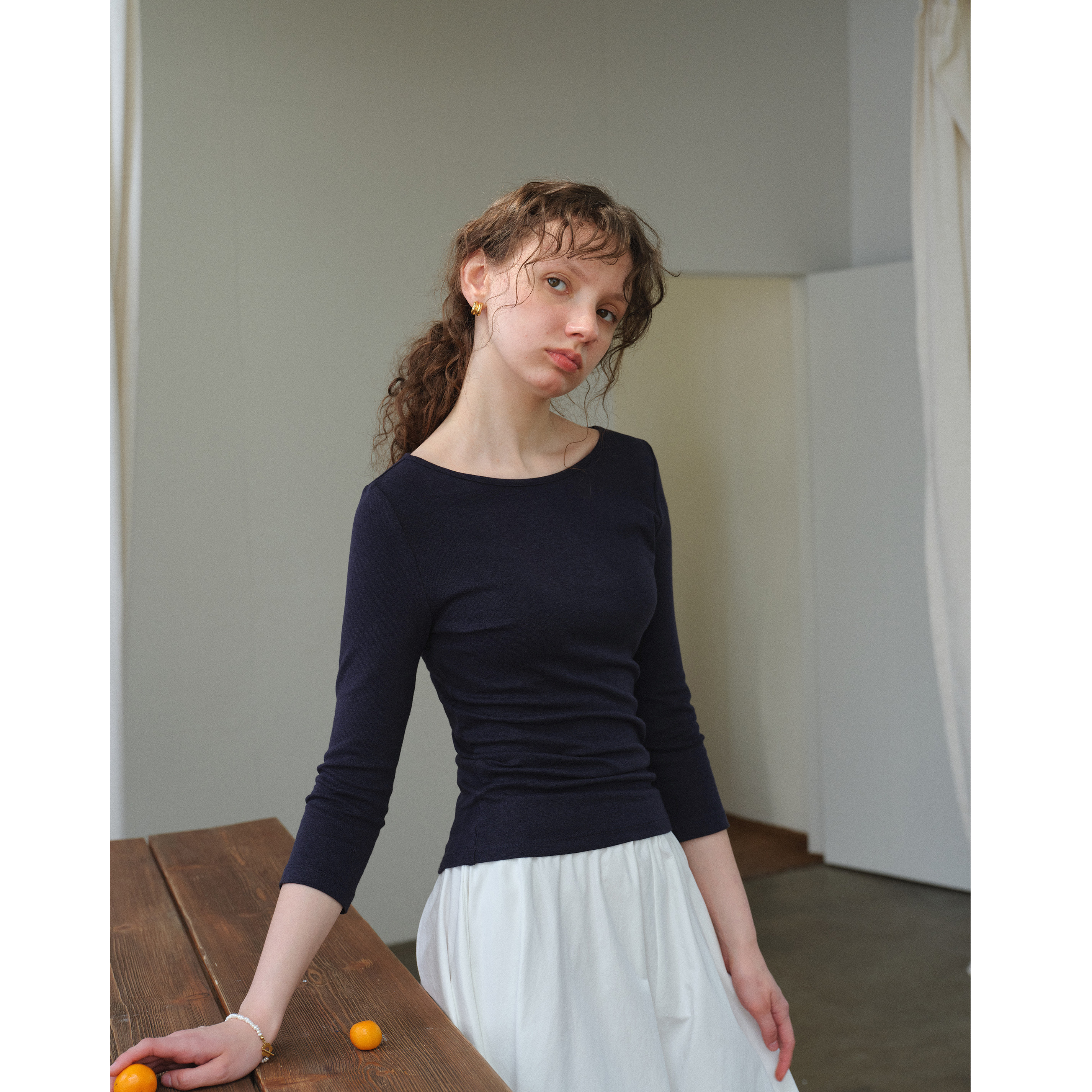 法式复古船型领显瘦七分袖T恤女春夏款简约高智感一字领内搭上衣