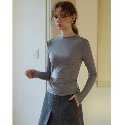 兰精天丝羊毛圆领修身长袖打底衫T恤女秋冬薄款百搭叠穿内搭上衣