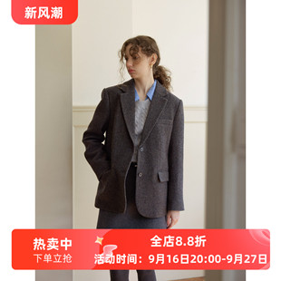 复古全羊毛休闲宽松短款西装毛呢外套女秋冬款呢子通勤韩版小个子
