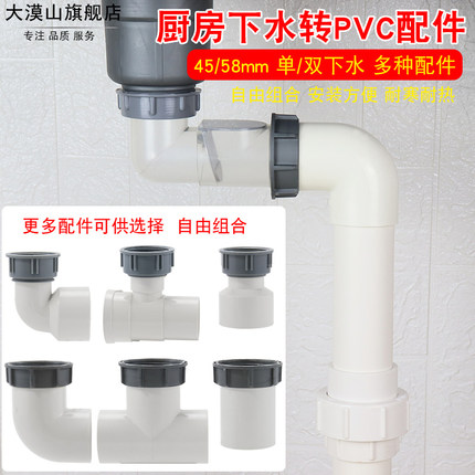 水槽软管换塑料PVC硬管螺牙活接接头厨房洗菜盆下水三通变径转接