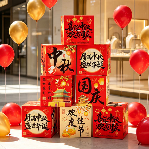 国庆节日装饰地堆盒子商场超市银行公司中秋活动场景布置氛围摆件