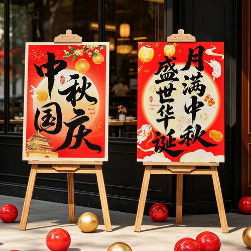 中秋国庆双节KT板画架迎宾摆件店铺商场服装店节日喜庆氛围感布置