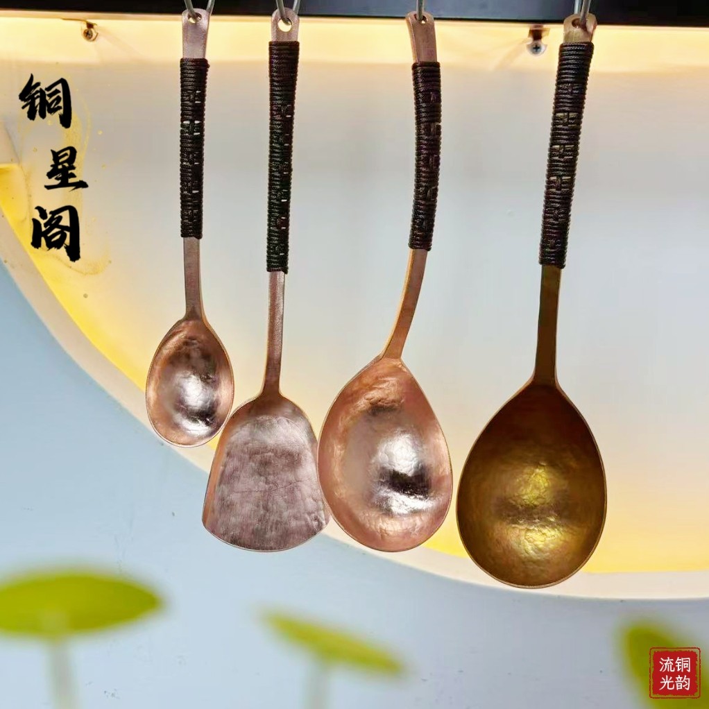 纯紫铜手工复古小众高端锤纹长柄勺汤勺锅铲家用复古小众铜器茶具