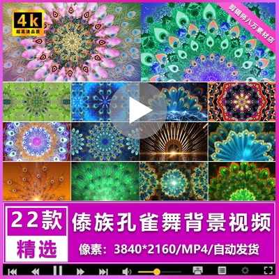 傣族孔雀舞大屏幕LED背景视频少数民族花纹歌舞台演出高清4k素材