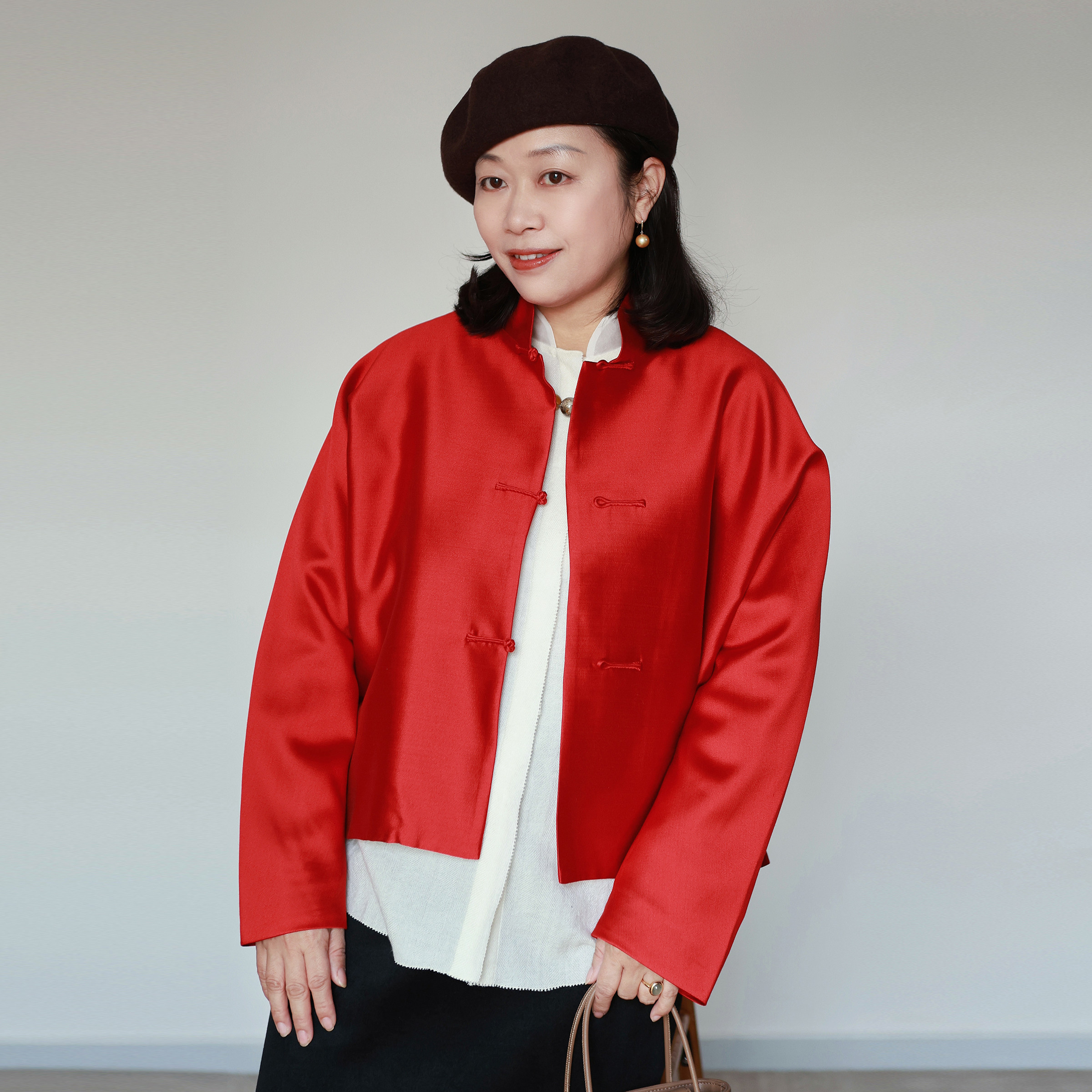 新年战袍中国红羊毛真丝立领 洋气落肩袖 新中式盘扣外套,女装/女士精品,上衣,淘宝优惠券,粉丝福利购,淘宝优惠卷