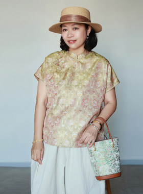Z超雅致 杏锦金鱼 真丝非遗蜀锦 蝴蝶盘扣 简约改良新中式  上衣