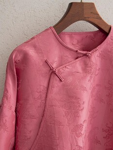 双层真丝上身很气质斜襟旗袍上衣 早春重磅花锦缎 特 超美胭脂红