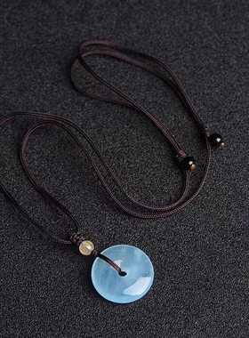 湖水蓝情侣玉髓平安扣毛衣链