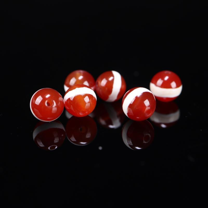 藏传天然红玛瑙镶蚀一线药师珠佛珠手串散珠配珠藏式