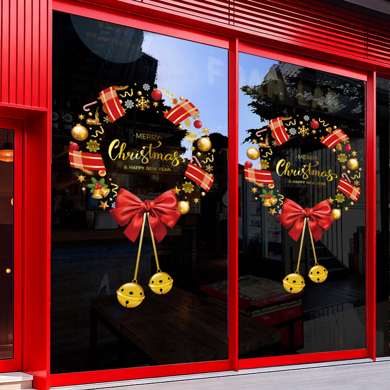 2026圣诞节装饰品圣诞花环挂件场景布置店铺橱窗玻璃门贴纸静电贴