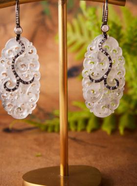 ONDINE-天然缅甸A货翡翠冰种乌鸡种个性设计感耳环