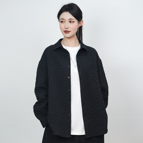 PANMAX/潘·麦克斯春季大码休闲宽松百搭四色提花长袖衬衫男装