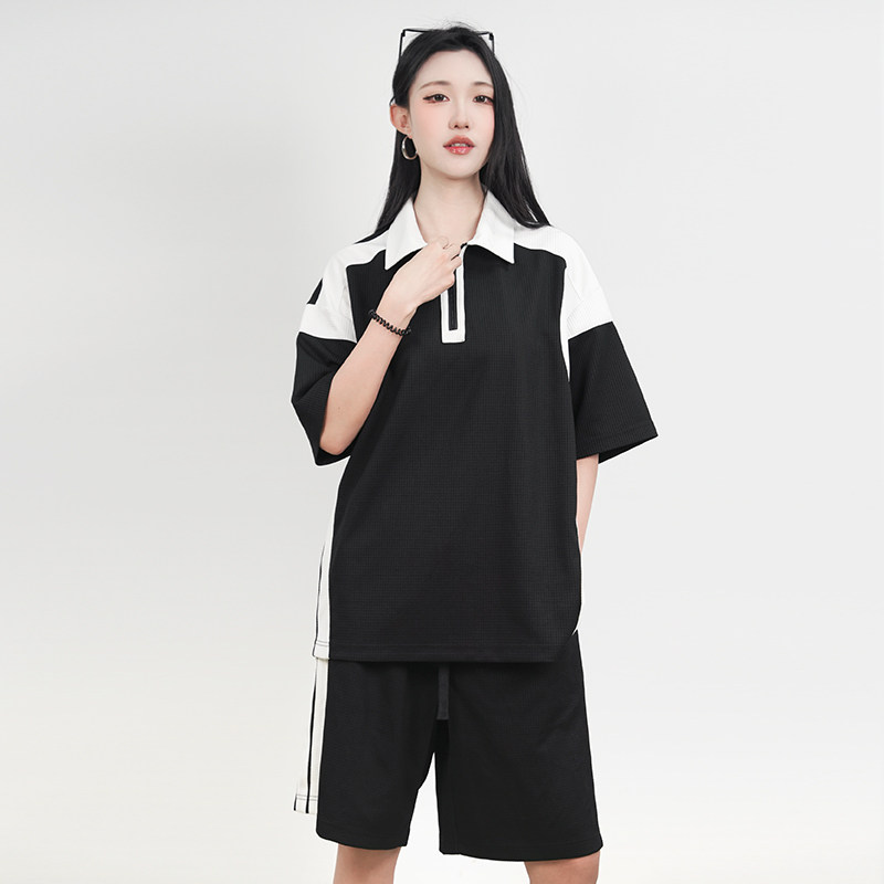 PANMAX/潘·麦克斯26年夏季大码男士拼色美式宽松半拉链POLO衫