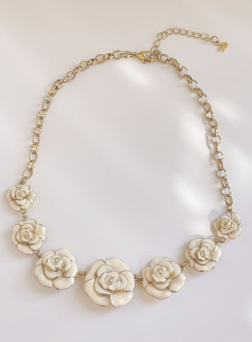 韩版多层欧美花朵金属短款毛衣链